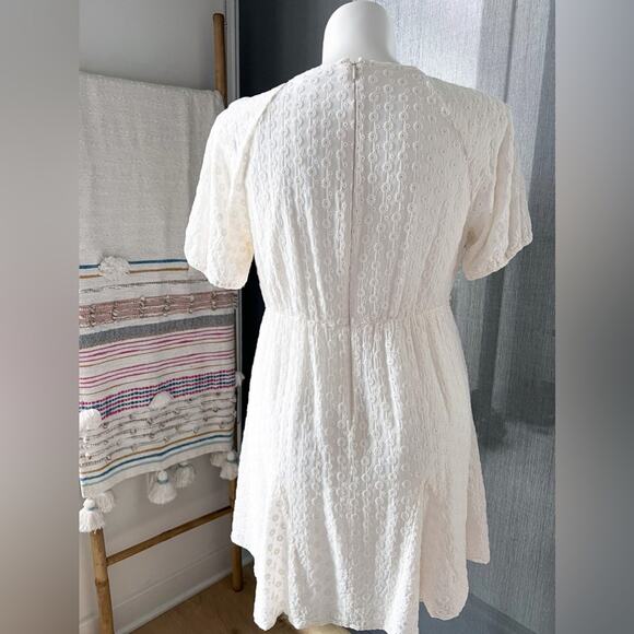 Madewell Eyelet Tassel-Tie White Short Sleeve Mini Dress Women’s Size 12 - Picture 4 of 10